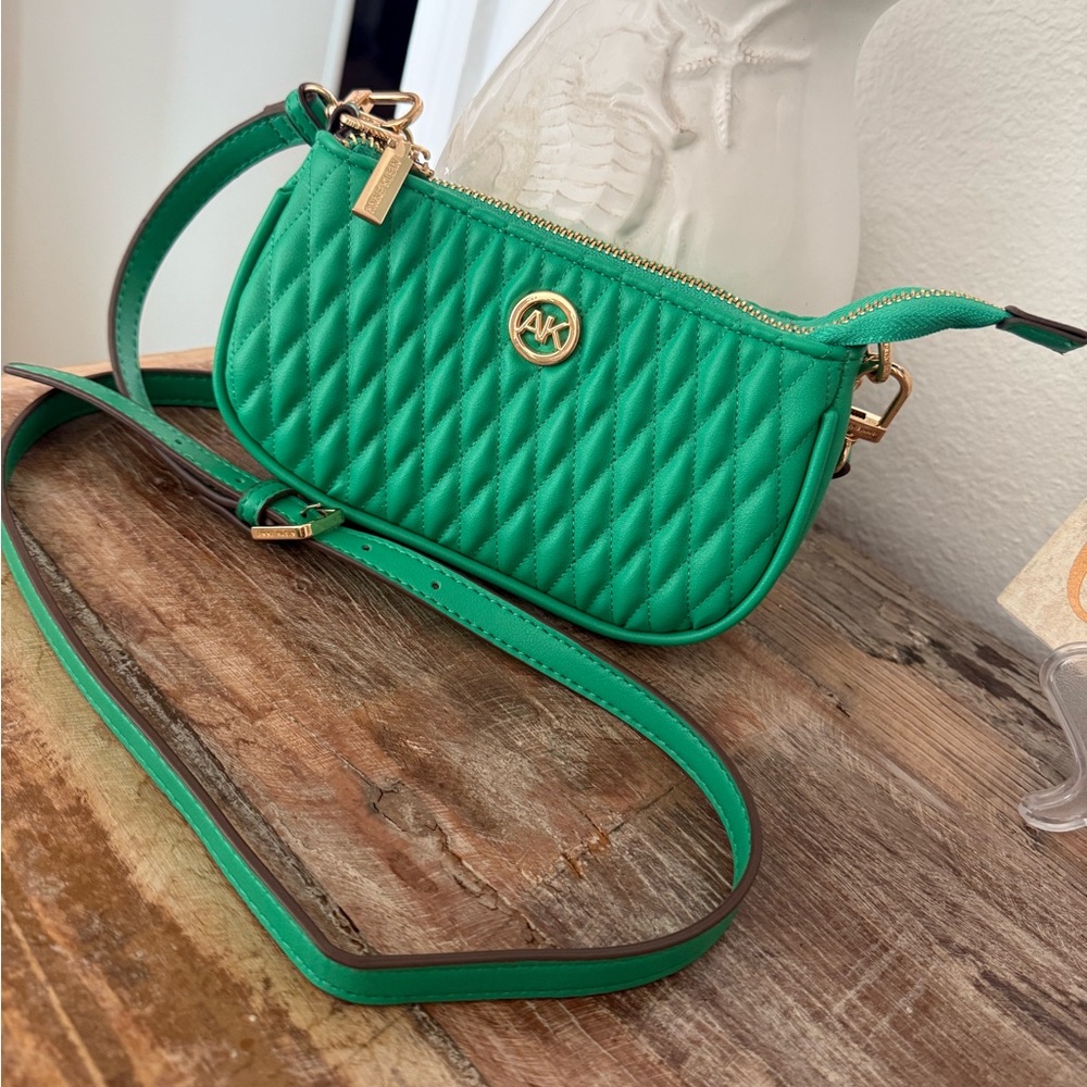 Anne Klein Green Quilted Crossbody Bag